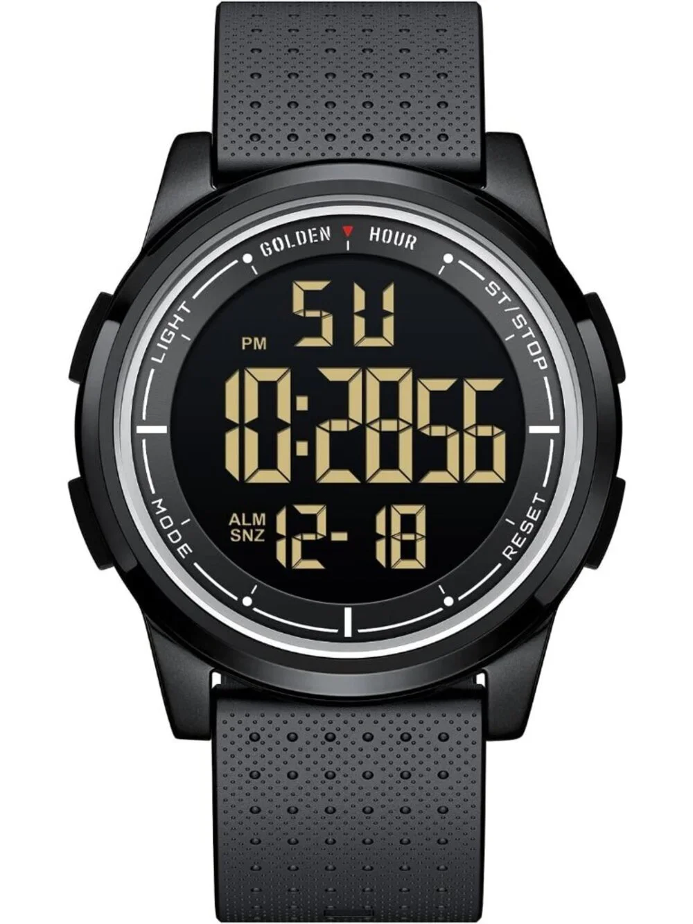 Men All Black Rubber Strap Ultra-Thin Minimalist Sports Waterproof Digital Watch